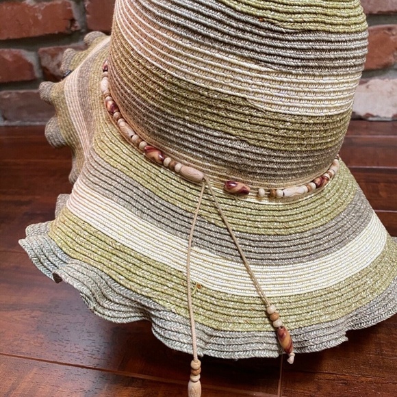 Vintage Wood Beaded Wide Brim Floppy Hat main image 5